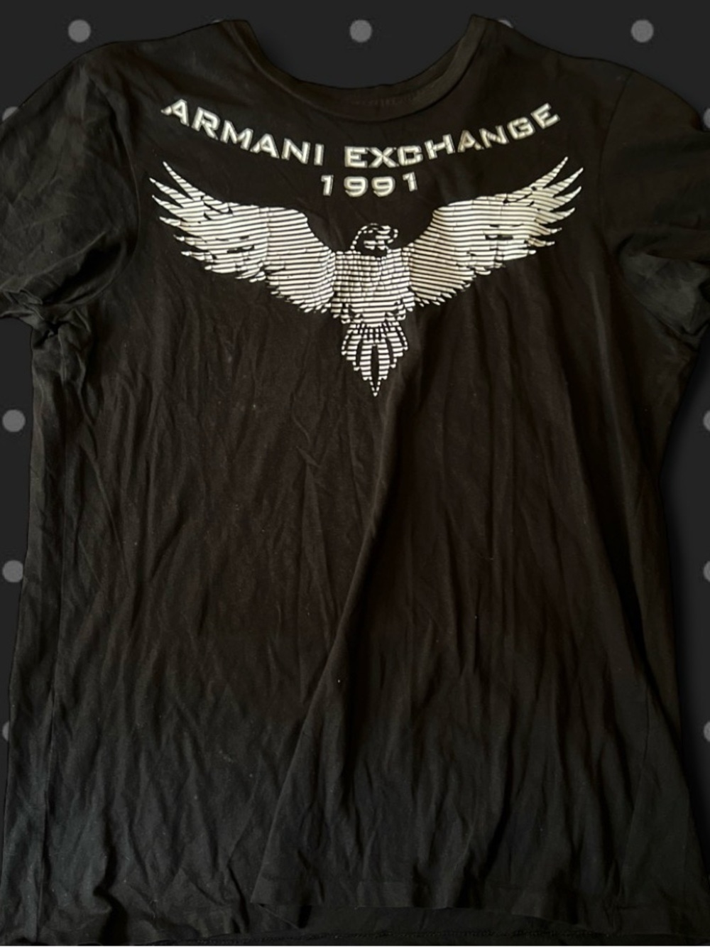 Black Armani Exchange t-shirt with white eagle graphic #eagle